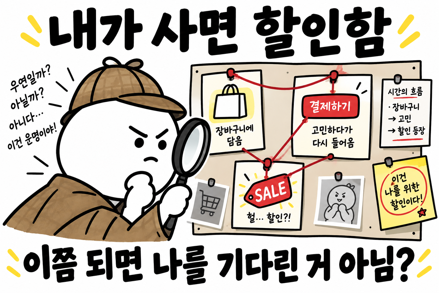 내가 사면 할인하는 쇼핑의 법칙을 진지하게 조사하는 탐정 캐릭터